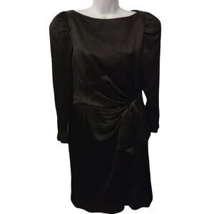 Vintage Scassi Black Long Sleeve Cocktail Dress with Gathered Bow Waist Size 12